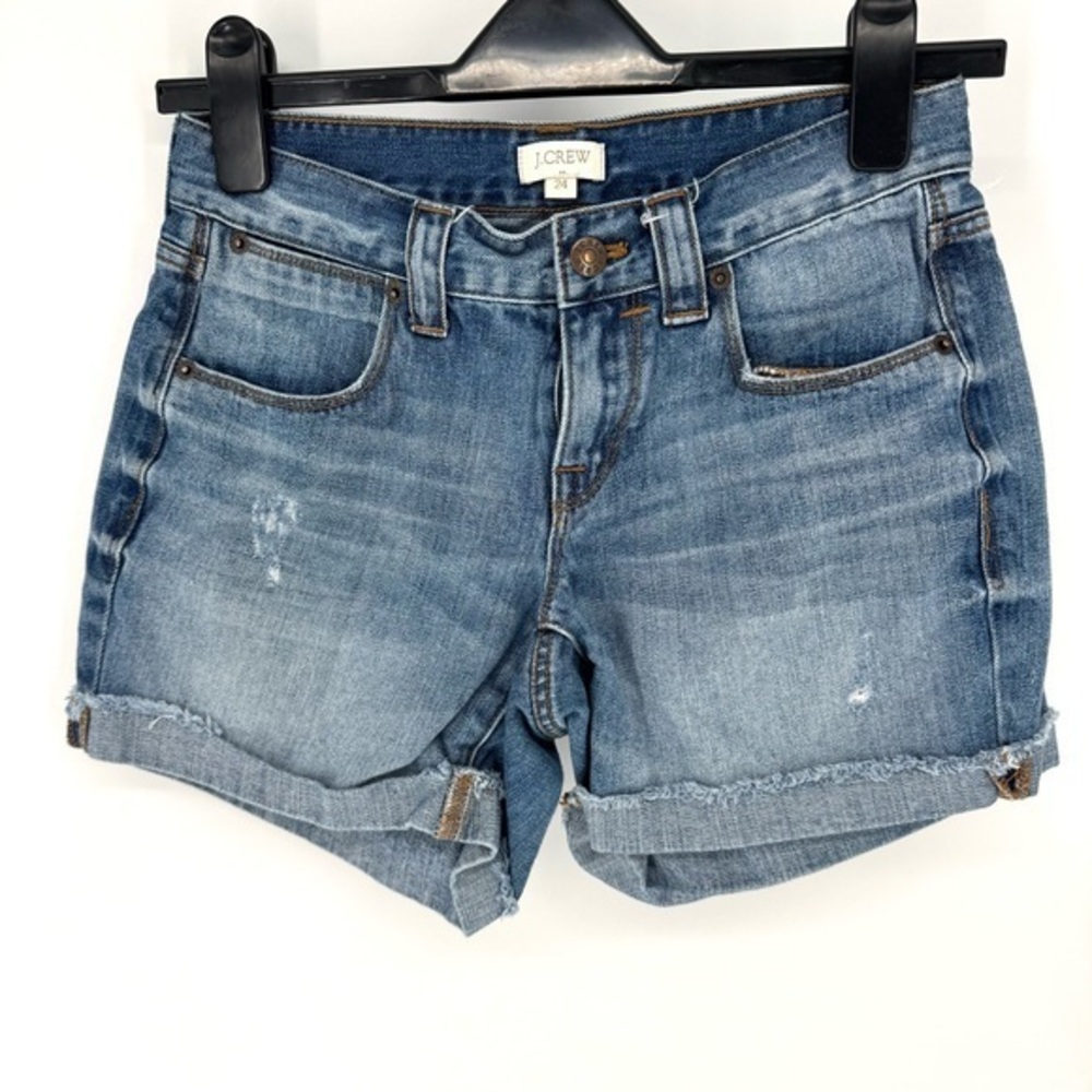 J. CrewClassic Blue distressed fray, high-waist Jean Shorts size 24